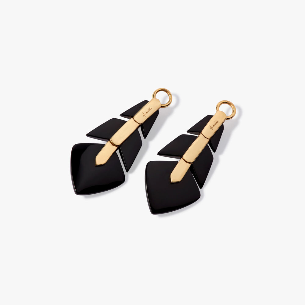 Flight 18ct Yellow Gold Black Onyx Feather Earring Drops | Annoushka jewelley